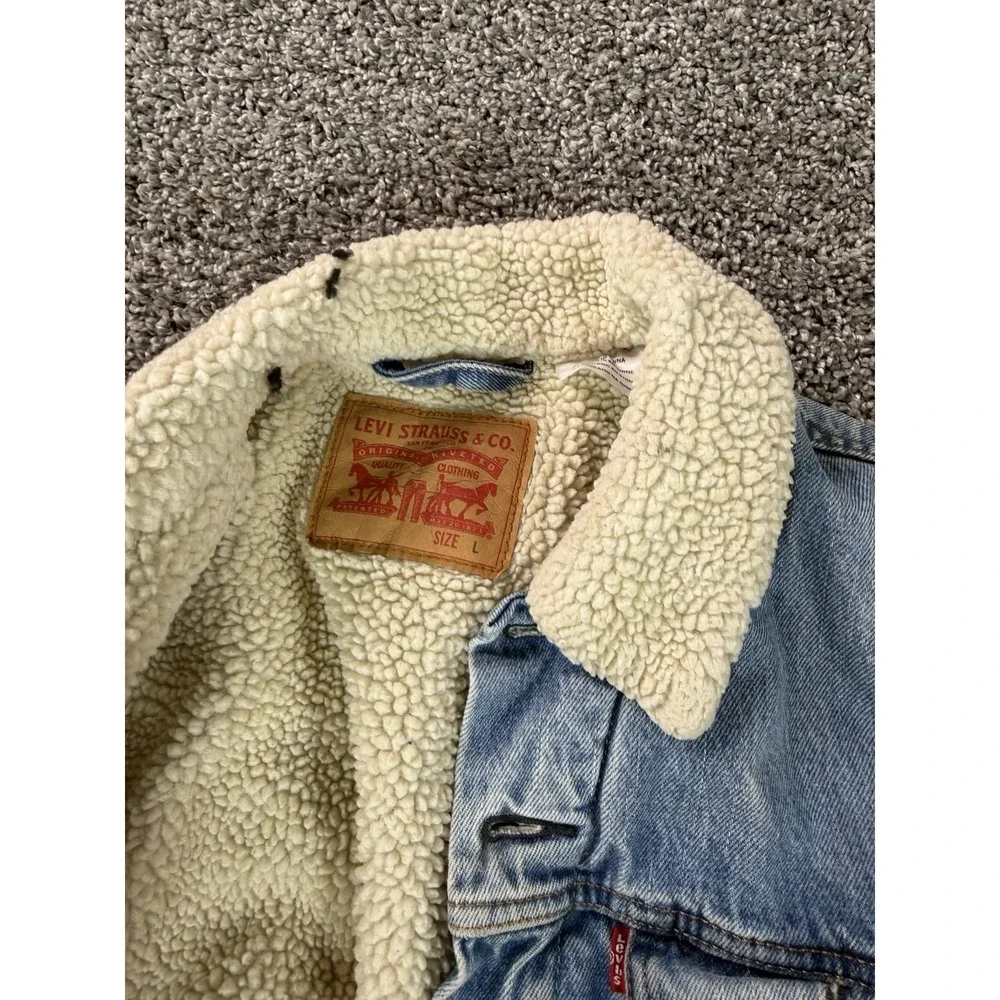 Levi's Denim Trucker Jacket Men's Size Large Blue Sherpa Lined